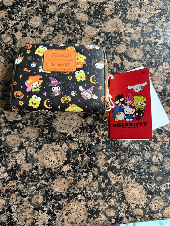 Sanrio Handbags - Loungefly Black Mini Wallet with Orange Patch & Multicolor Halloween Characters